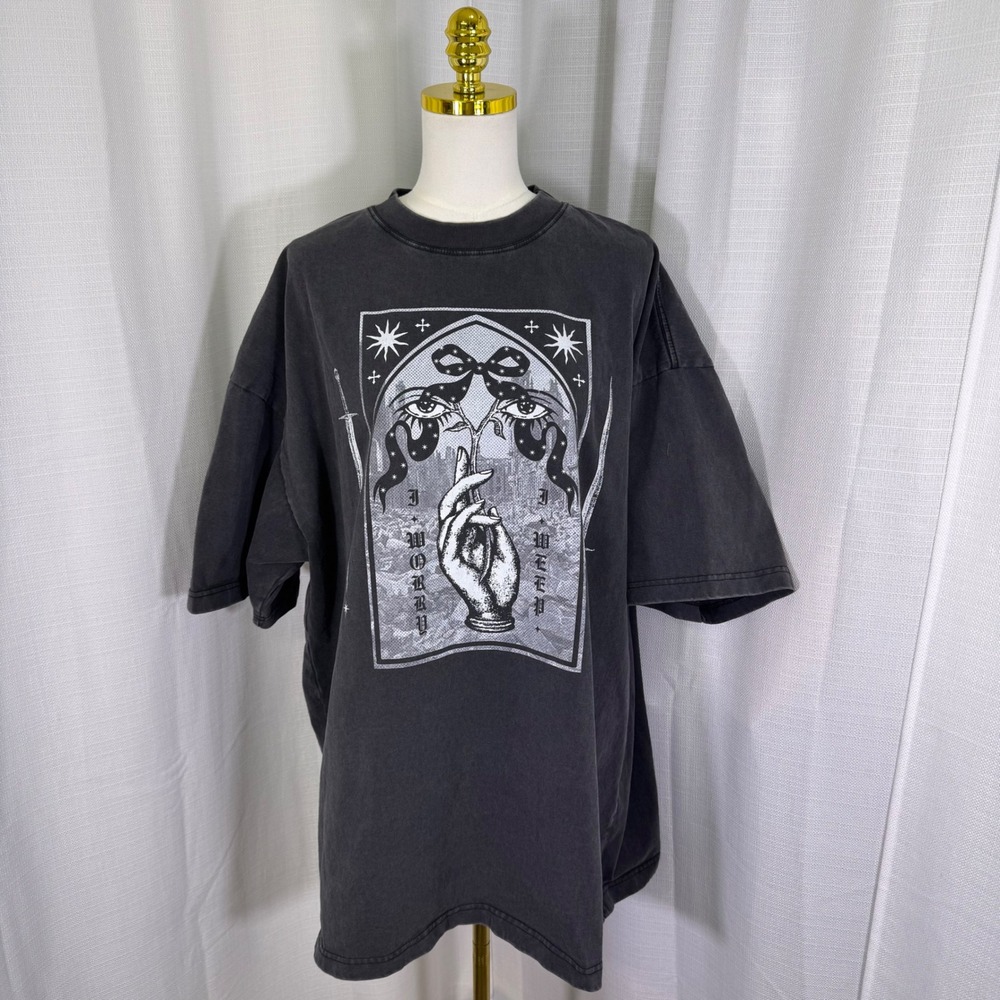 Cotton Collective I Worry I Weep Graphic Tee Women 3XL Vintage Wash Black